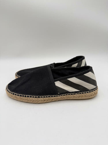 Off-White Black/White Stripes Round Toe Slip On Espadrilles Flats Womens Size 41