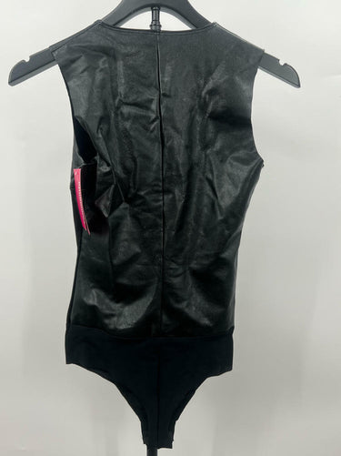 commando Deep V Bodysuit Faux Leather  V‑Neckline & Raw‑Cut Edges Black, S